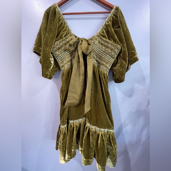 Free People Olive Green Easy To Love Mini Dress Velvet Short Sleeve Size… - Picture 6 of 13
